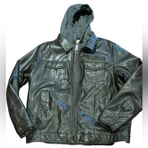 Levi’s Dark Brown Faux Leather and Shearling Mens XL Heavy Coat Sweatshirt Trim